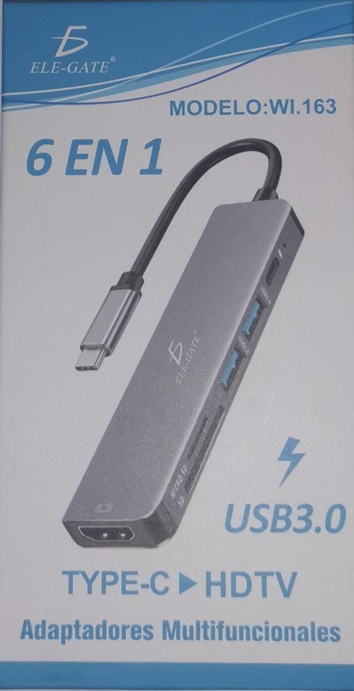 Hub Adaptador 6 En 1 Con Salida Tipo-C Usb 3.0