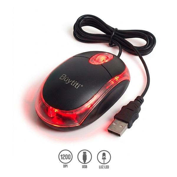 Mini Mouse con Luz LED Alámbrico USB de 1200 dpi