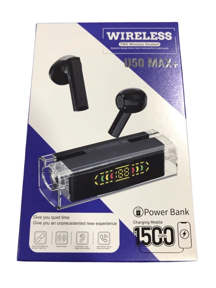 Audífonos Bluetooth TWS U50 Max+ Con Powerbank Compatible Ip Android