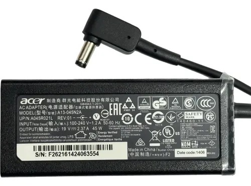 Cargador Acer A13-045n2a 19v - 2.37a 45w 5.5x1.7mm ORIGINAL.